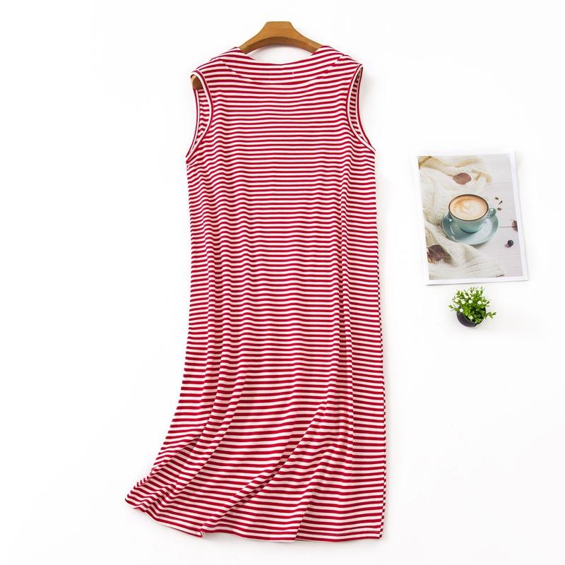 Striped Vest Dress Pajamas Women Cotton Large Size Summer Korean Style Basic Classic Loose Casual Chic Sleeveless Home Wear Trend