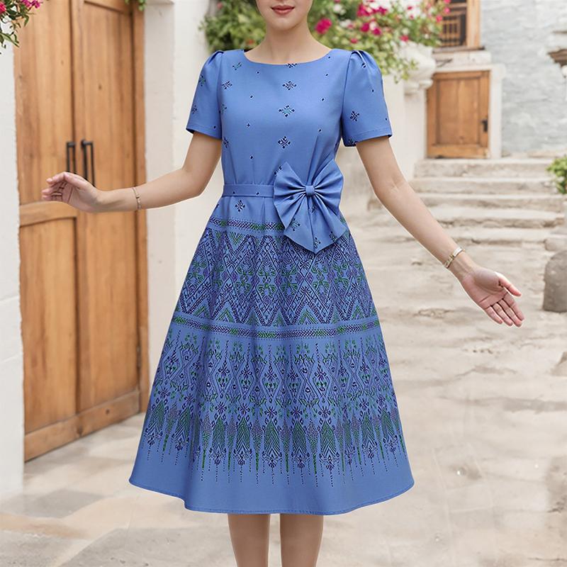 

ZANZEA Женское повседневное платье с круглым вырезом и коротким рукавом Летнее платье с принтом 5XL синий