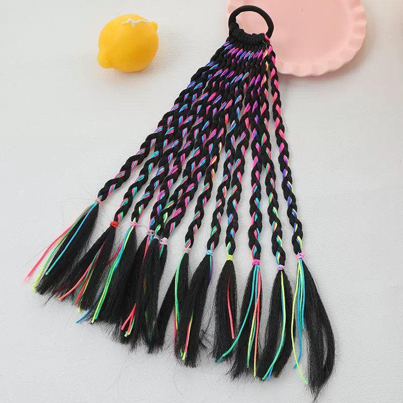Children's Wig Dreadlocks Hair Accessories Bow Tie Style Colorful Braided Hair Ties Girls' Short Stage Cute Ombre Ponytail