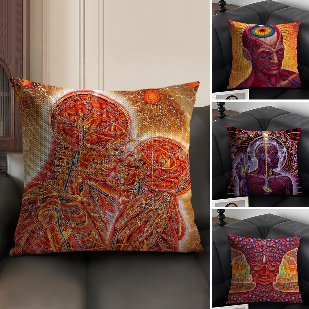 Visionary Spiritual Artist Alex Grey Pillow Case Natural Linen Double-Sided Printing Sofa Home Decor Cushion Cover