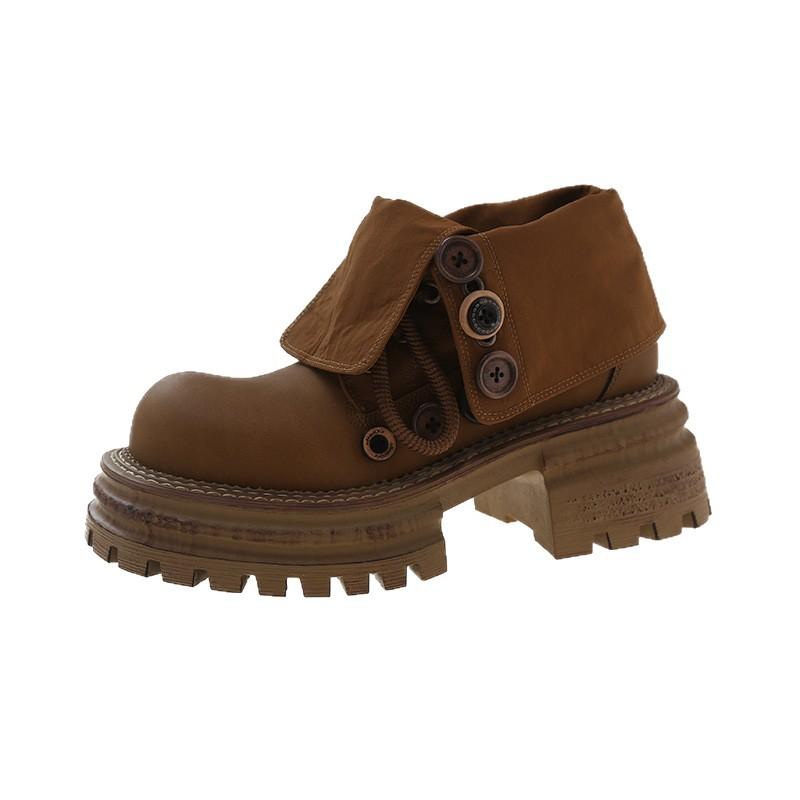 Popular 2025 New Miujia Round Head Lace-up British Style Retro Versatile Niche Comfortable Thick-soled Heightening Martin Boots