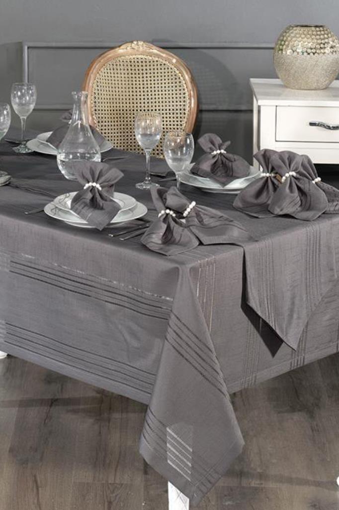 Corver Dinner/Launch Set 26pcs, Tablecloth 160x220, Runner, Napkins, Rings Antracite