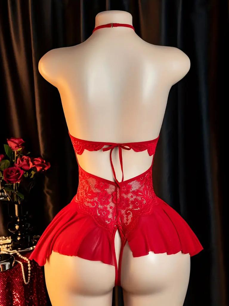 Transparent RedWomen Open Bodysuit Crotchless Sexy Temptation Adult Erotic Lingerie Teddy Body Suit Pajamas V-neck Hot Underwear