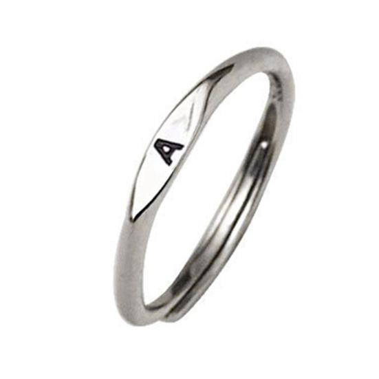 Yousheng Women Ring Simple Style Bright Luster Geometric Smooth Polished Adjustable Decorative Gift Alphabet A-Z Letters Initial Name Finger Ring