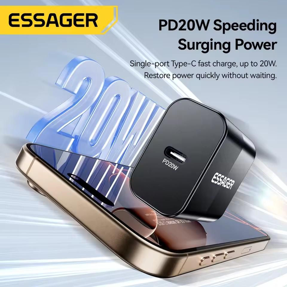 Essager 20W USB Type C GaN Charger Portable USB C Travel Charger Support Type C PD Fast Charging For Phone 16 15 14 13 Pro Max