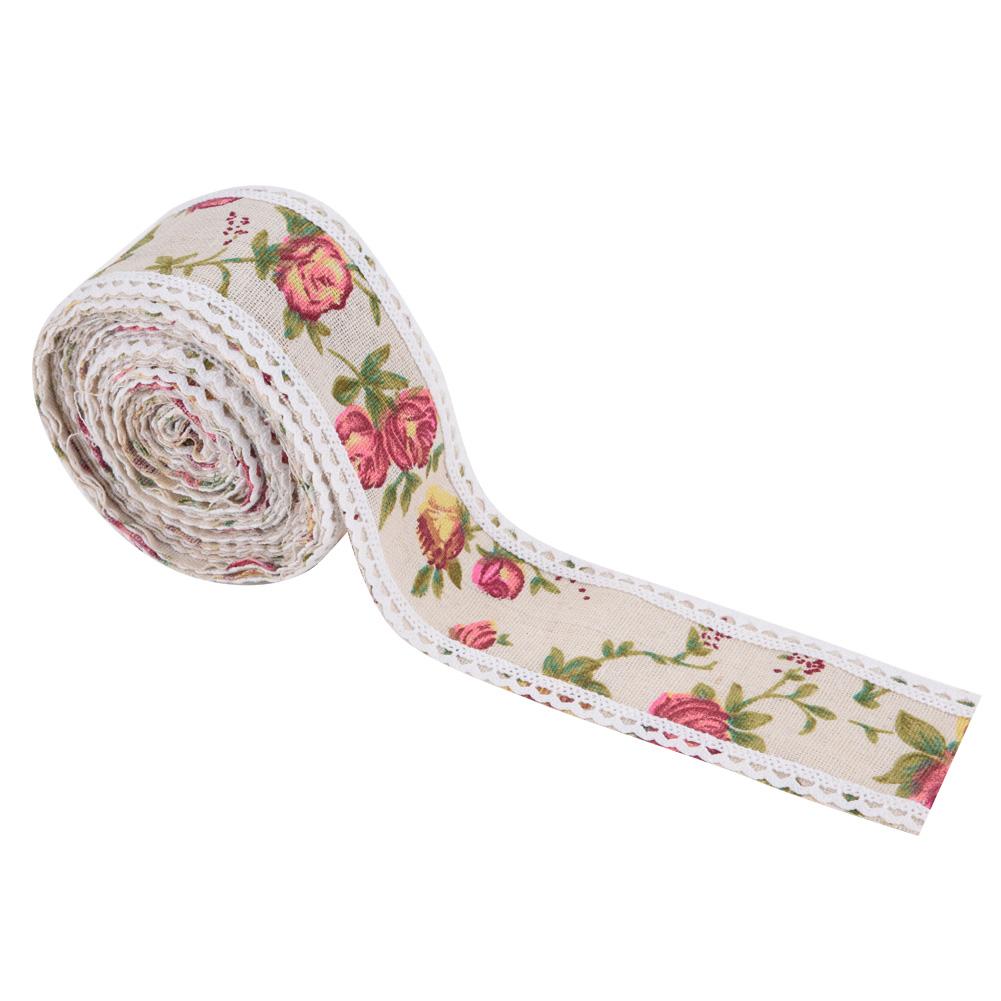 DIY Lace Printed Flower Burlap Ribbon Hessian Jute Belt Strap Wedding Cloth Decoration 5m