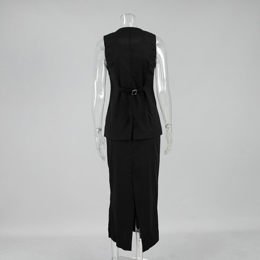 Frühling Sommer Neues Damen Leinen Freizeit Set Einfache Ärmellose Weste + High Waist Rock Zweiteiliges Outfit Europäischer Amerikanischer Stil