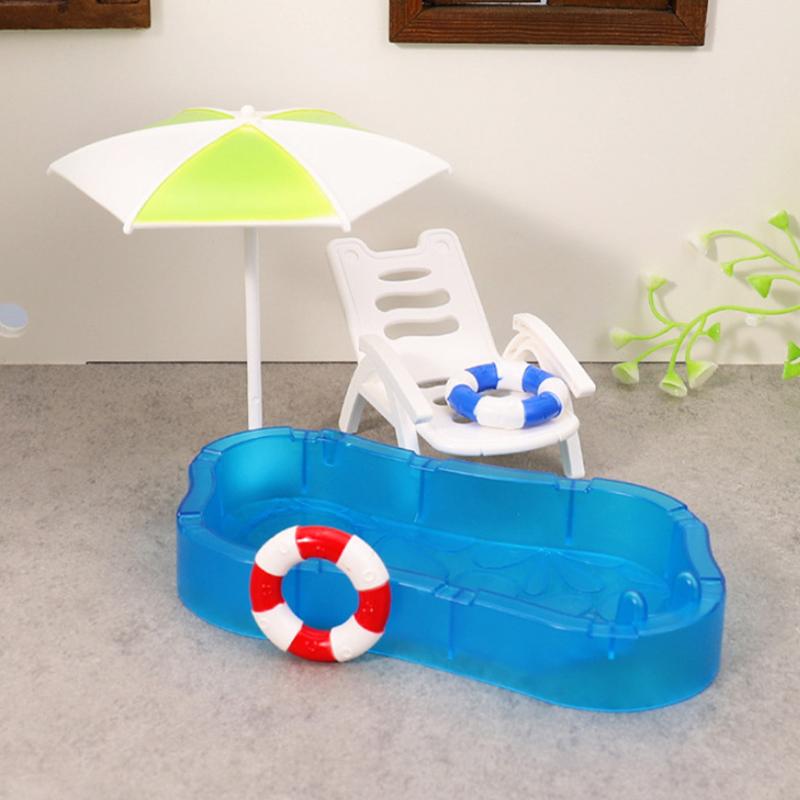 1 Set Children Play Toys Doll House Cute Simulation Mini Swimming Pool Swimming Circle Beach Chair Kit Model Diy Decoration