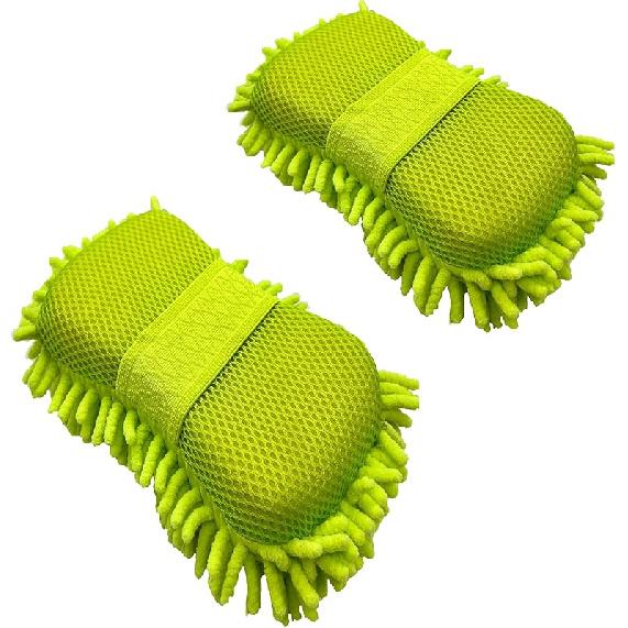 Microfiber Car Wash Sponge-Non-Scratch Wash Mitt-Two Sided Chenille Microfiber Washing Sponge-Mitt For Cars, Trucks, SUVs, Boats(2 Pack Green)