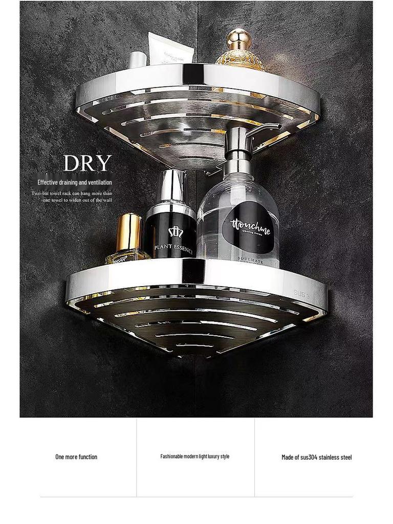 Lochfreie 304 Edelstahl Eckregal für Badezimmer und Hotel Wandmontierte Aufbewahrung