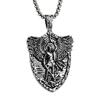 Saint Michael Men's Vintage Shield Titanium Steel Angel Ornament Pendant Necklace