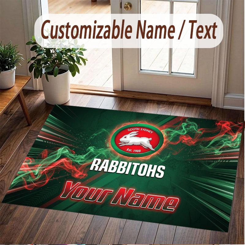 Custom Rug South Sydney Rabbitohs Pattern Print Name Text Soft Non‑Slip Floor Carpet for Home Indoor Decoration