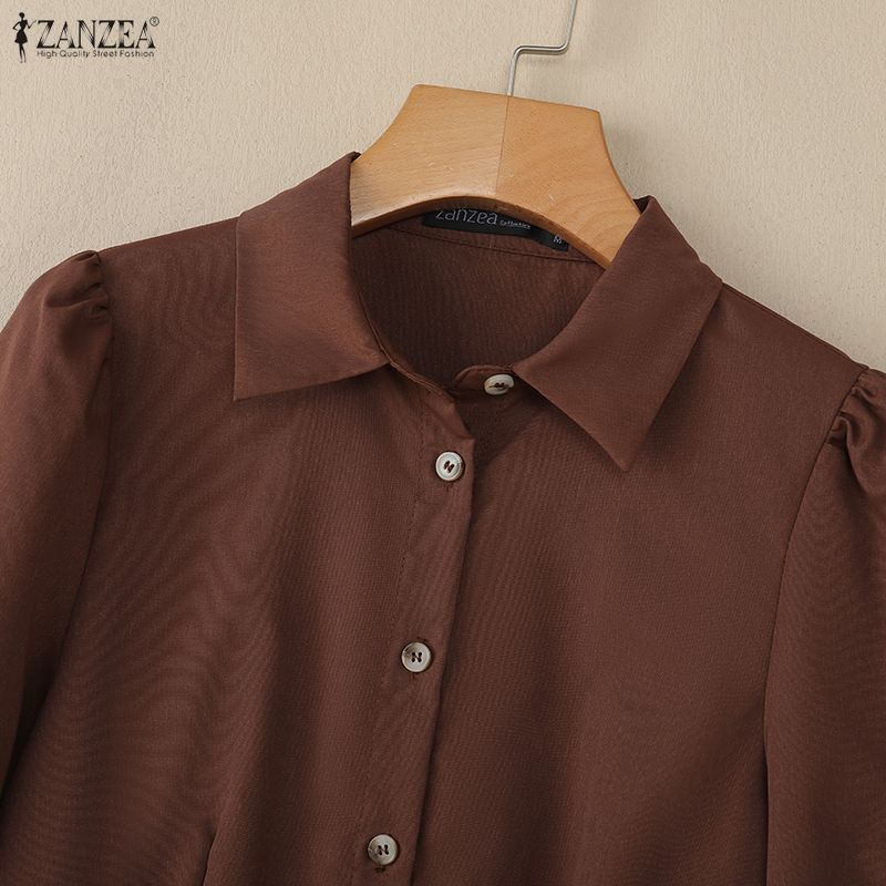 ZANZEA Damen Lässig Umlegekragen Elegant Langarm Kleid