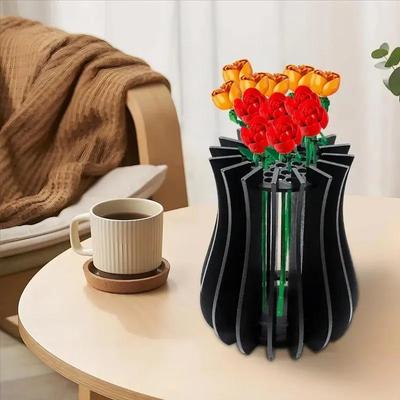 Holzvasen-Set für Rosen/Kirschblüten/Blüten/Sonnenblumen, für botanische Sammlung, stilvolle Heimvase, Tischdekoration, Puzzle-Ständer
