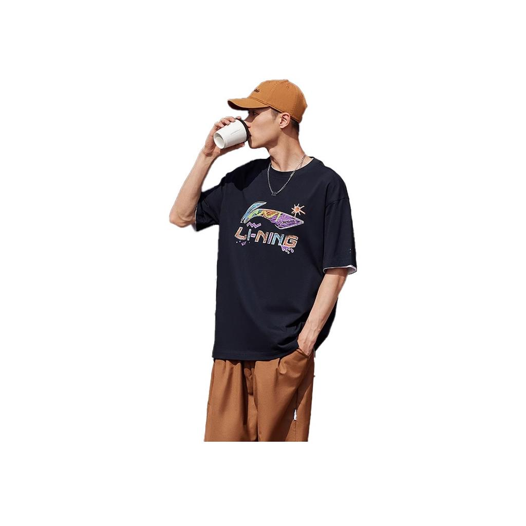 Li-Ning Loose Round Neck Breathable Student Style Versatile Letter Print Cycling Running Casual Sports Short Sleeve T-Shirt Unisex Tops ATBS770-2