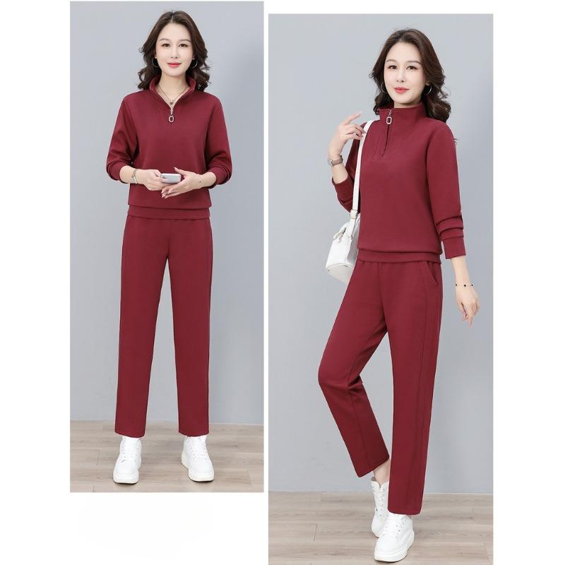 Fashion Women Sport Tracksuit Spring Autumn Half Zipper Stand Collar Casual Two Piece Set Ladies Daily Outdoor Sportswear