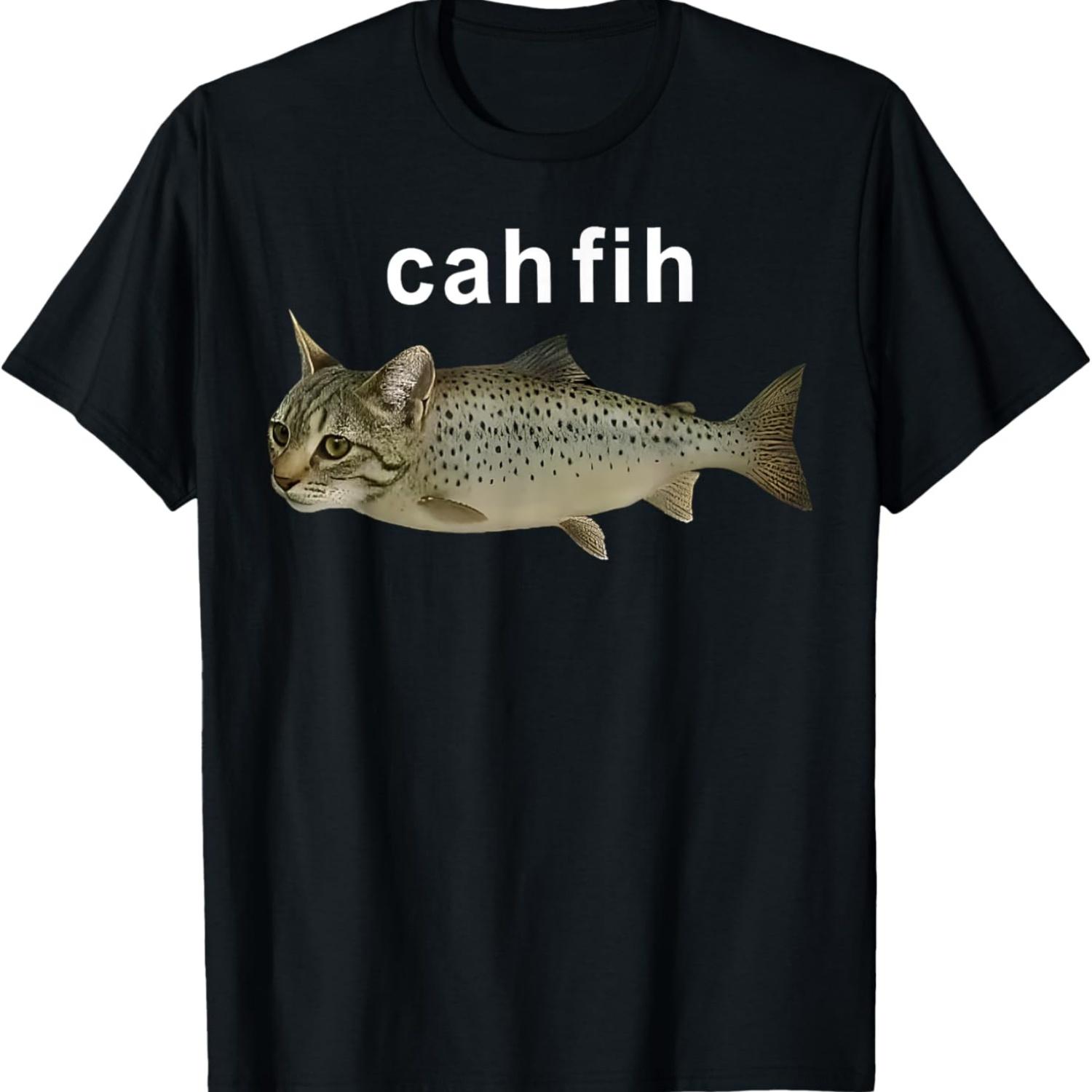 Cah Fih Catfish Misspelled Fish Meme Cat Fih Calling Random T-Shirt S чёрный