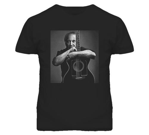 Paul Simon Music Folk Legend Retro Guitar Black T Shirt