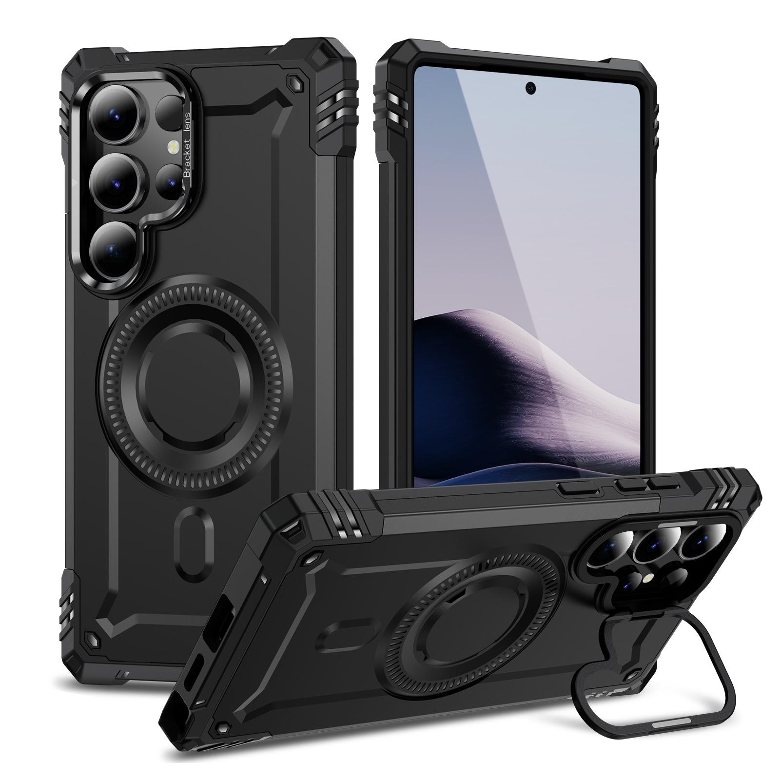 

For Samsung S25 Ultra/S24+/S23plus Phone Case Magnetic Wireless Charging Creative Armor Lens Bezel Stand Tpu+Pc Shockproof Cover Galaxy S24 Ultra