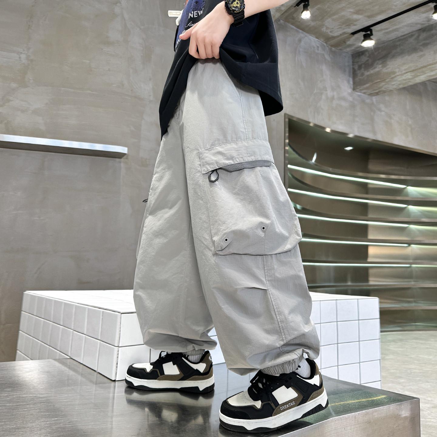 Boys Quick-Dry Casual Pants: Spring/Summer 2026 Versatile Loose Fit (KZ8096) 160 cm серый