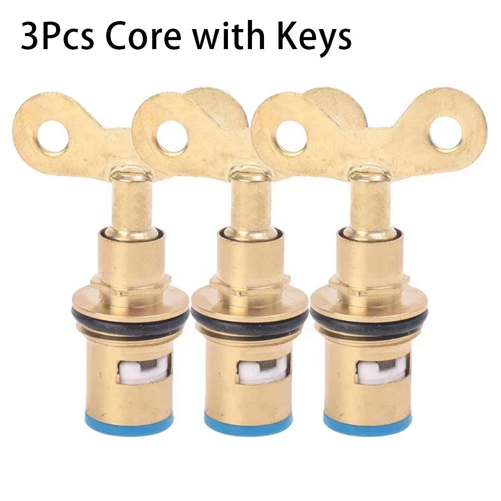 3Pcs New G1/2" Faucet Valve Core Replacement with Keys Faucet Cartridges Brass Universal Quick Tap Valve