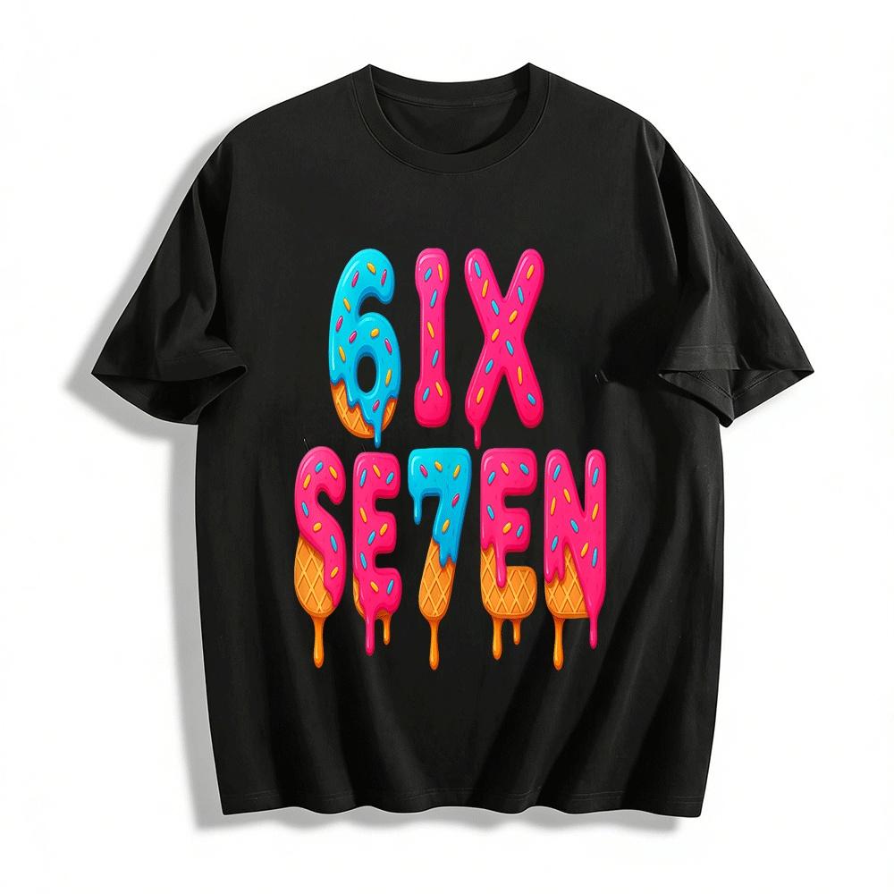 

Fun 6IX SE7EN Donut Cone Print Casual Short Sleeve T-Shirt Pure cotton T-shirt XXS