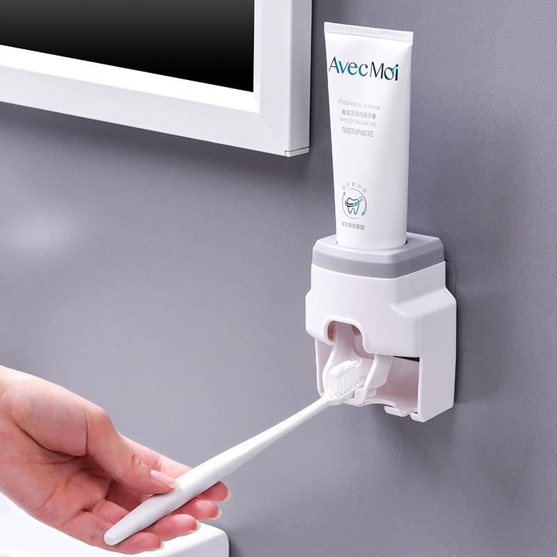 Automatic Toothpaste Dispenser and Small Toothbrush Holder Wall Mount Toothpaste Squeezer for Family Shower Bathroom