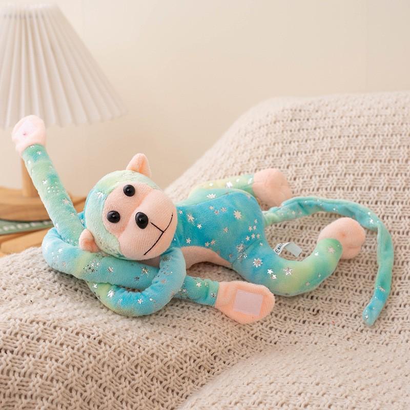 Tie-Dye Long-Armed Monkey Plush with Gold-Stamped Banana Design - Decorative Velcro Curtain Tie-Back Doll