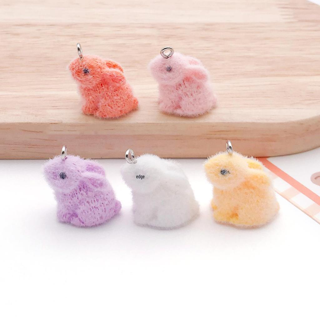 Flocked Resin Rabbit Pendant - Handmade 3D Small Animal Ornament for DIY or Phone Accessory