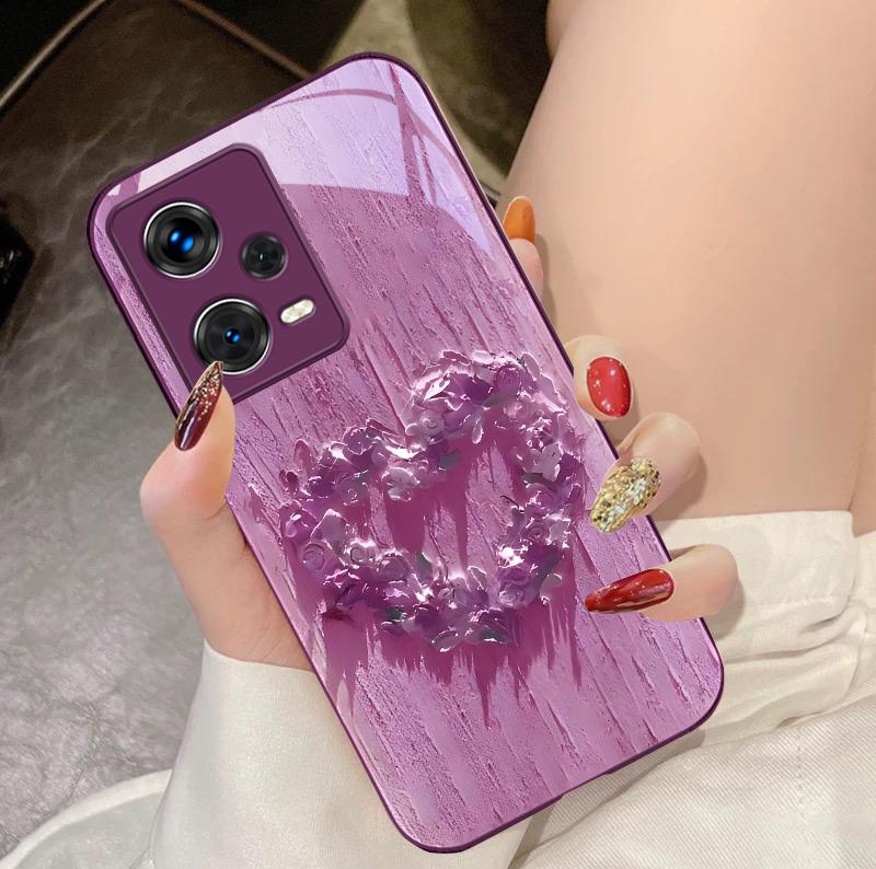 Heart-shaped Flower For Xiaomi 14 Ultra 13 Lite Redmi Note 13 11 Pro 12 Plus Poco X6 3 Pro F4 6 GT Tempered Glass Phone Case