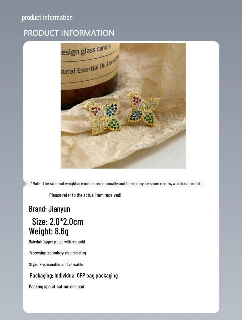 Trendy Gold-Plated Zircon Clover Ear Cuffs: Colorful, Lightweight Fashion Earrings for Women