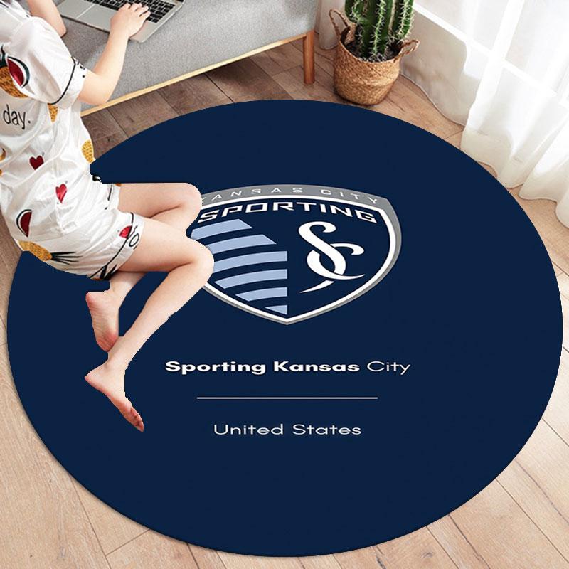 Sporting Kansas City Round Area Rug,Carpet Rug for Living Room Bedroom Sofa Playroom Decor,Non-slip Floor Mat