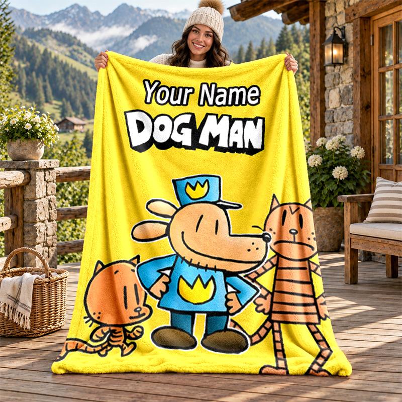 Dog Man Custom Name Flannel Blanket Personalized Soft Warm Plush Throw Blanket Customized Gift for Family Friends