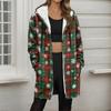 Women's Christmas Printed Fashionable Loose Zipper Fleece Hoodie Jacket
