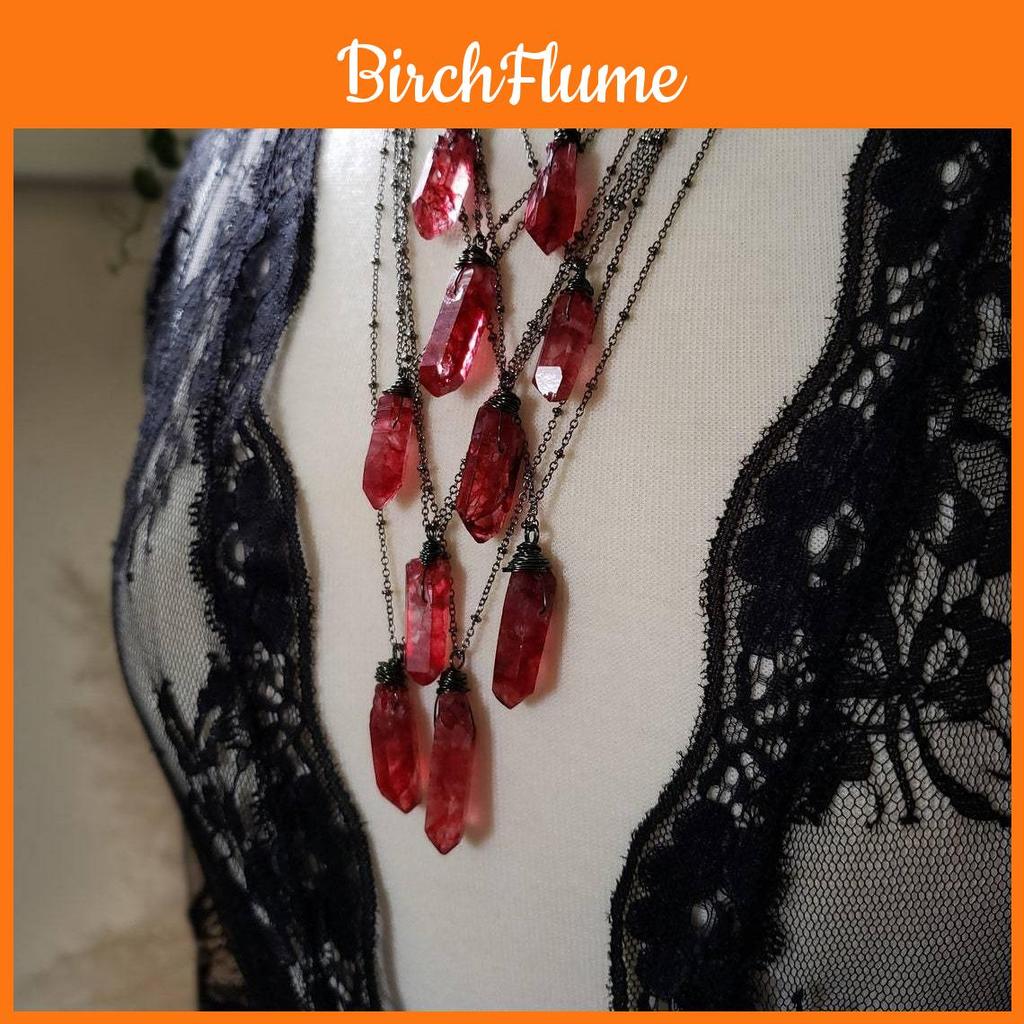 Gothic Vampire Crystal Necklace For Women With Alloy Chain And Glass Pendant