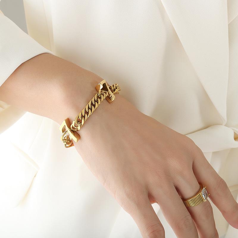 European-American Hip Hop Cuban Link Bracelet - 18K Gold-Plated Titanium Steel, Trendy Statement Jewelry