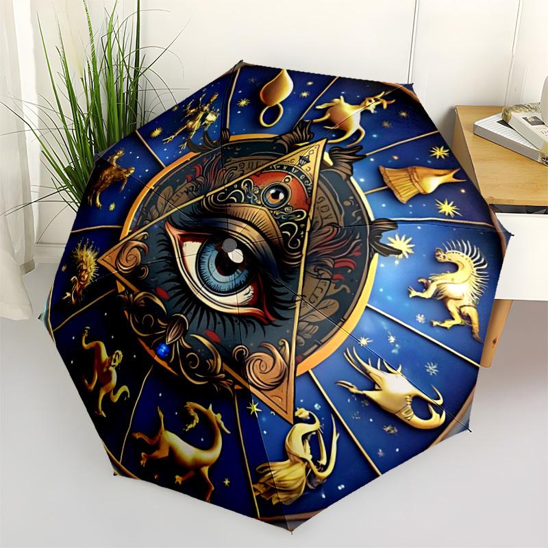 1pc Astrology Zodiac Automatic Folding Umbrella Compact Lightweight Travel Umbrella with 8-Rib Sturdy Frame, Windproof & Self086