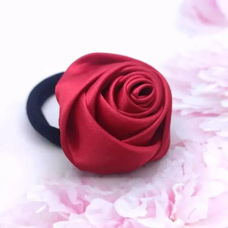 Rose Flower Head Rope French Style Retro Gentle Large Flower Intestine Hair Ring Artistic Satin Gloss Hair Scrunchies Woman