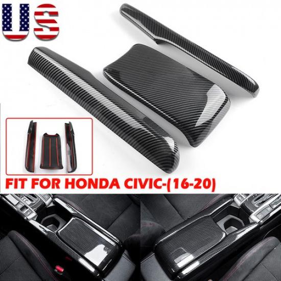 Fits 2016-2021 2020 Honda Carbon Fiber Interior Central Armrest Cover Box Panel