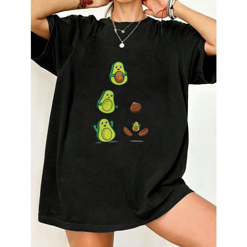 Oversized T Shirt Black Avocado Cartoon Print Summer Casual Wear