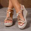 Fashion Bohemia Woven Band Wedge Sandals Women Summer Non Slip Thick Bottom Gladiator Sandalias Mujer Slip On High Heel Sandles Woman
