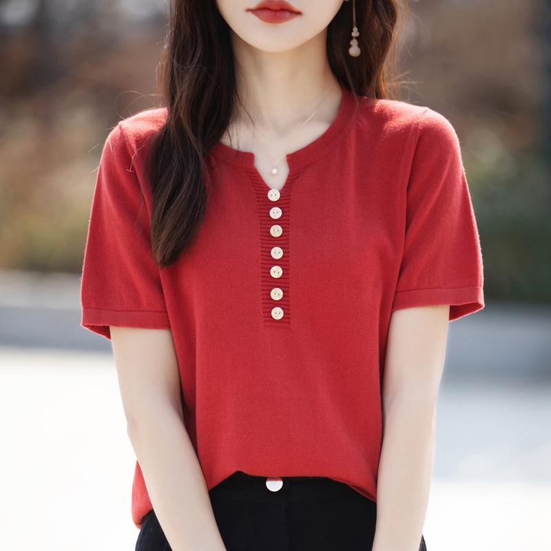 

Женская футболка с V-образным вырезом, свободного кроя, из хлопка и льна - Летняя, с коротким рукавом, больших размеров X-Large