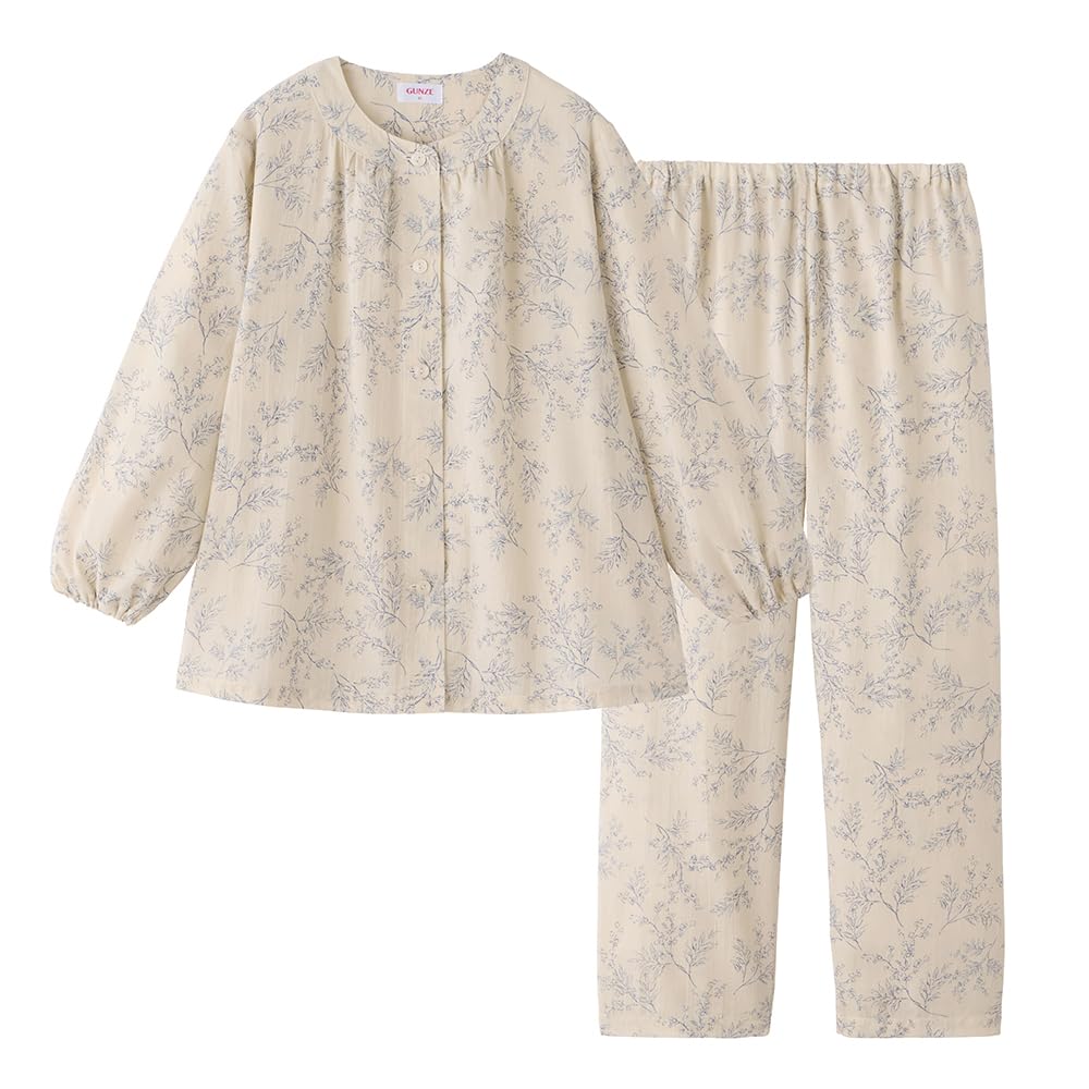 Gunze Long Sleeve Pajamas with Elastic Sleeve and Leg Blue Women's Holes, Moisture-Wicking, Quick-Drying, Eco-Friendly, Twin-Leg,