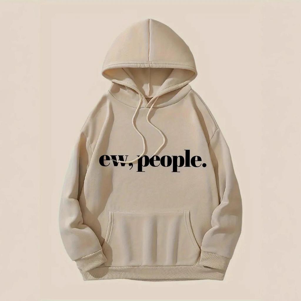 Ladies Spring Autumn Casual Hooded Long Sleeve Big Pocket  EW.PEOPLE Letter Printed Pullover Hoodies Sweatshirt Top
