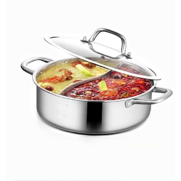 Шабу Хот Пот из нержавеющей стали, Кастрюля Шабу Шабу с разделителем и крышкой, для индукционной плиты, газовой плиты, двухсторонняя посуда для супа, для индукционной плиты, 26CM
