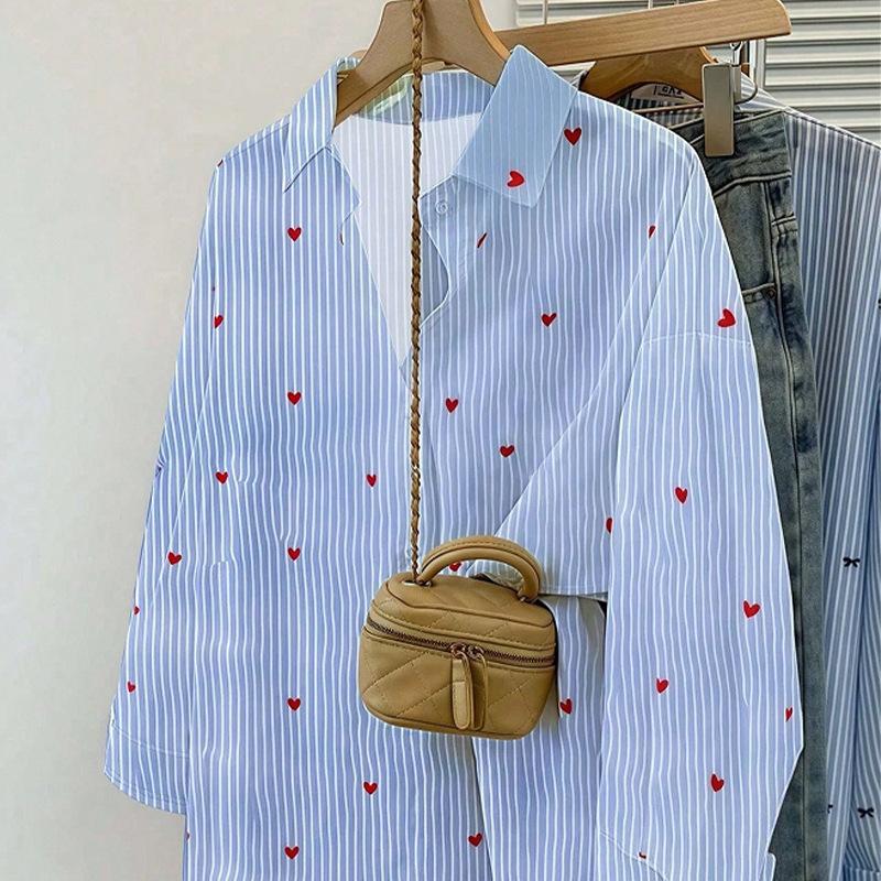 Simple Striped Long-sleeved Shirt for Women's Autumn Commuting Style Blue Single-breasted Shirt Versatile Cardigan