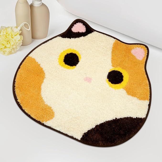 Temu Faux Cashmere Cat Bathroom Mat: Absorbent, Non-slip, Easy Care