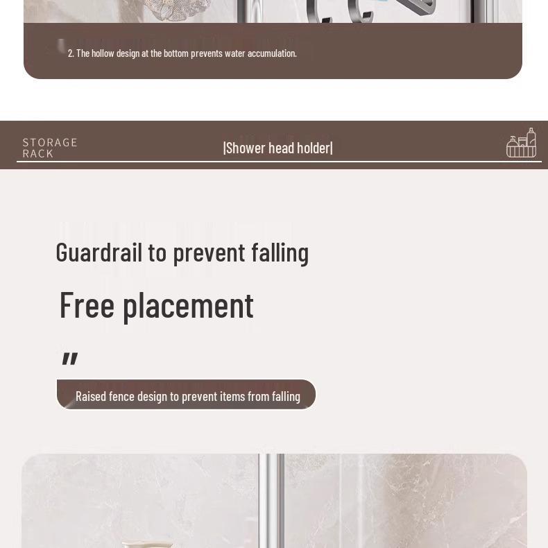 Universal No-Drill Shower Head Holder & Shelf for Bathroom Rods