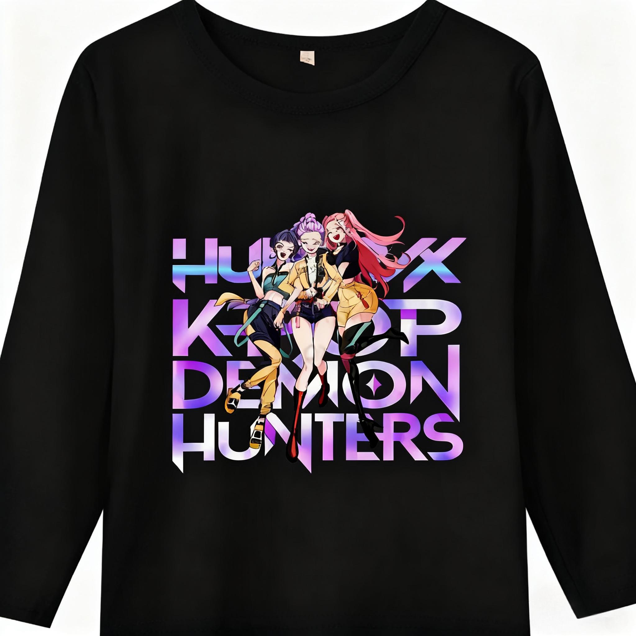 

K-Pop Мисливці на демонів Дівчата Футболки з довгим рукавом Каваї Мультяшні принти Топи Дитячі Повсякденні футболки Осінній дитячий одяг 120