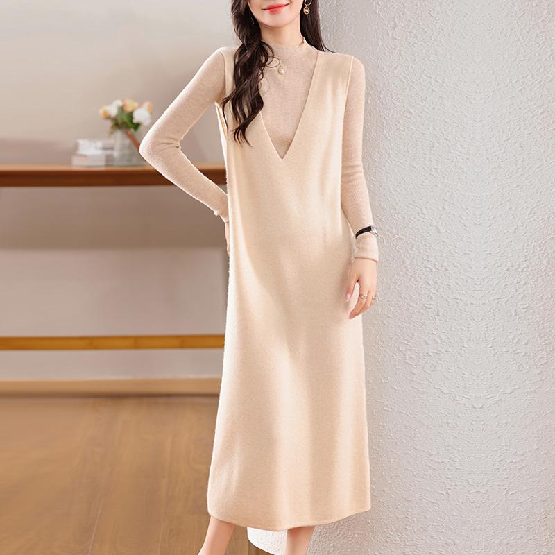 Women's Cashmere Dress Qinghe Cashmere 30% Cashmere 70% Wool Autumn and Winter Cashmere Skirt Soft and Warm